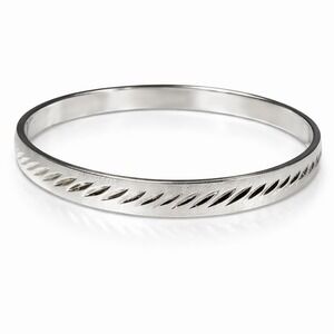 Monet Silver Tone Diamond Cut Etched Bangle Bracelet Signed Slim Stackable 2.5"